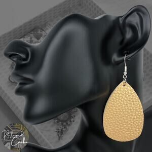 Gold Faux Leather Teardrop Earrings
